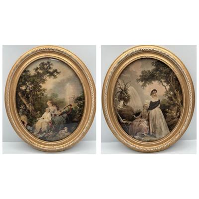 Pair of Vintage Prints in Oval Frames