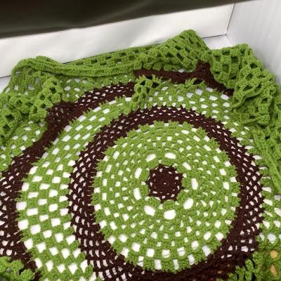 Sale Photo Thumbnail #233: This is a great round 52” diameter crocheted table cover.  Great.