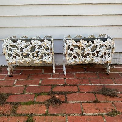 O565 Pair of Antique Cast Iron White Planters With Tin Liners