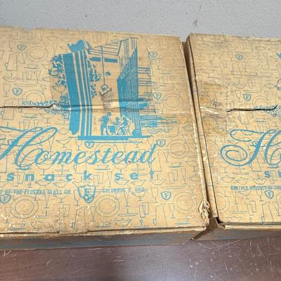 12 Vintage Homestead Snack Sets by Federal Glass