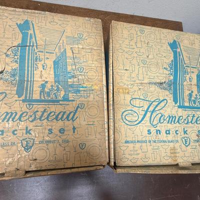 12 Vintage Homestead Snack Sets by Federal Glass