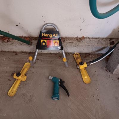 GARDEN HOSES, SPRINKLERS, NEW WALL HANGER AND HOSE SPRAYER