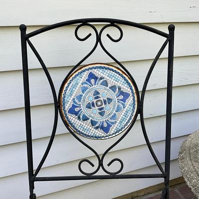 O567 Pair of Folding Metal Mosaic Bistro Chairs
