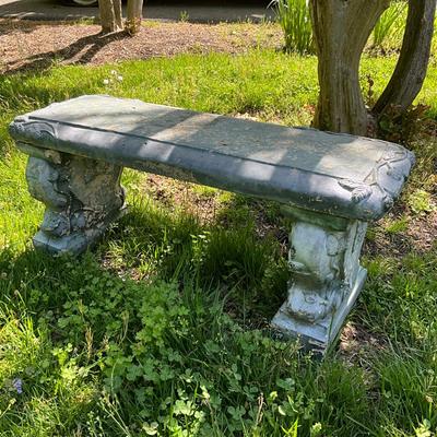 O573 Vintage Green Painted Concrete Bench With Vine Design