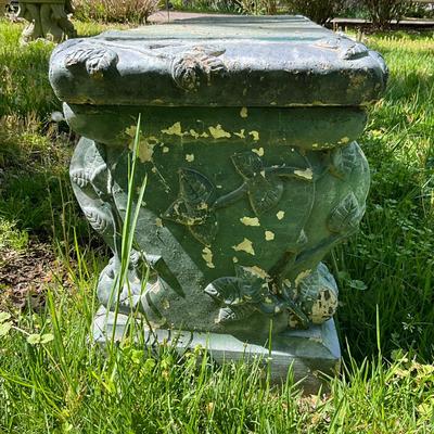 O573 Vintage Green Painted Concrete Bench With Vine Design