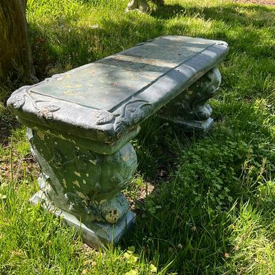 O573 Vintage Green Painted Concrete Bench With Vine Design