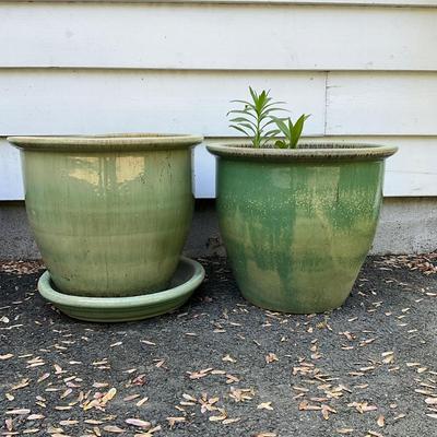 O575 Pair of Green Glazed Terracotta Flower Pots