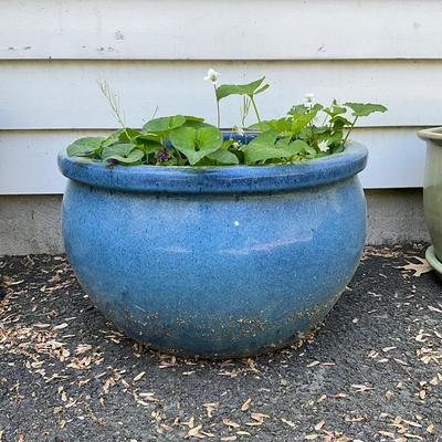 O577 Large Blue Glazed Terracotta Flower Pot
