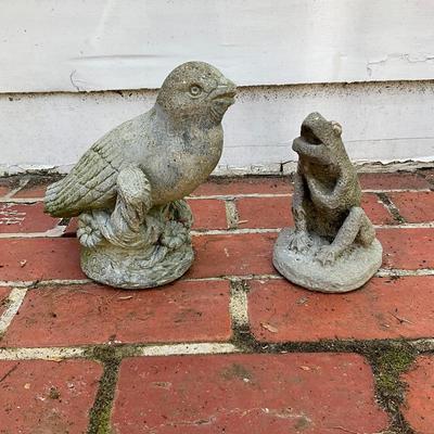 O583 Small Concrete Bird & Frog Statues