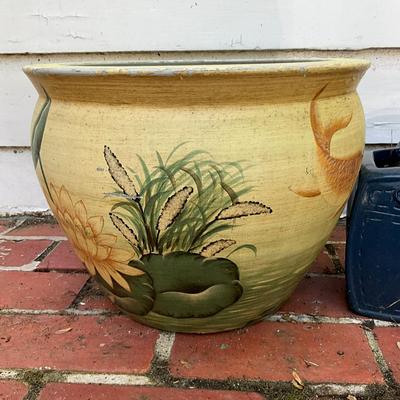 O586 Koi Fish Painted Flower Pot With Handbag Flower Pot