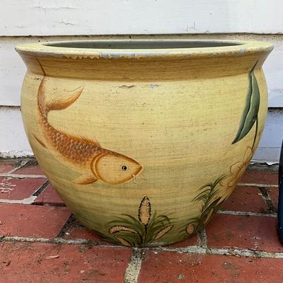 O586 Koi Fish Painted Flower Pot With Handbag Flower Pot