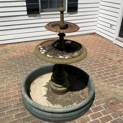 O590 Antique Tiered Cast Iron and Cement Basin Fountain