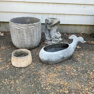 O597 Whale & Basket Weave Flower Pot With Dolphin Wall Fountain Lot
