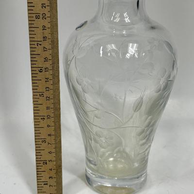 Etched Crystal Vase with narrow opening