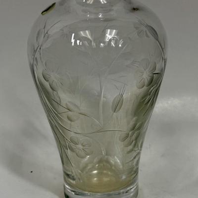Etched Crystal Vase with narrow opening