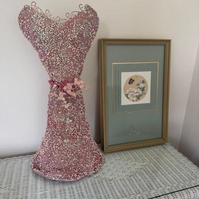 UBL8398 Butterfly Framed Print with Pink Sequin Small Dress Form