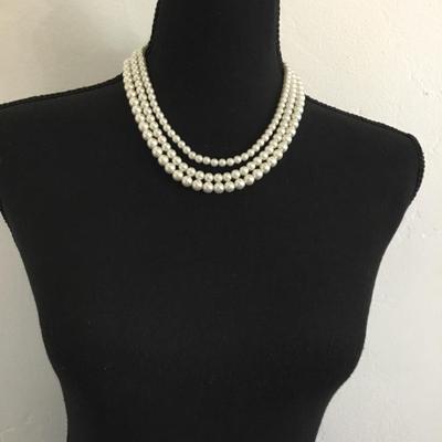 Beautiful Faux pearl three strand beaded necklace
