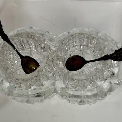 Bohemia Glass made in Czechoslovakia Open Salts Set of 2 salts and 2 silver spoons with tray