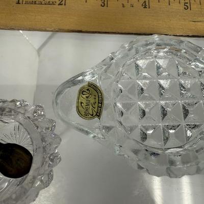 Bohemia Glass made in Czechoslovakia Open Salts Set of 2 salts and 2 silver spoons with tray