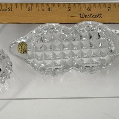Bohemia Glass made in Czechoslovakia Open Salts Set of 2 salts and 2 silver spoons with tray