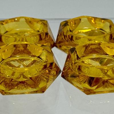 Antique Amber Glass Crystal Open Salts Cellars Dip Dishes set of 4