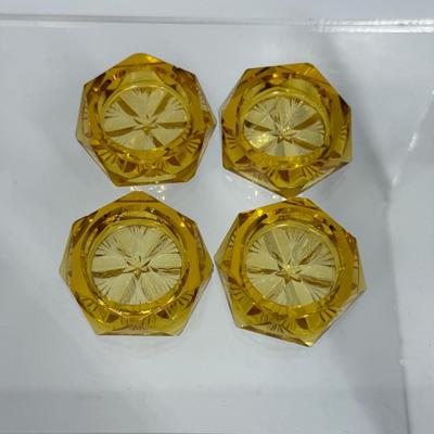 Antique Amber Glass Crystal Open Salts Cellars Dip Dishes set of 4
