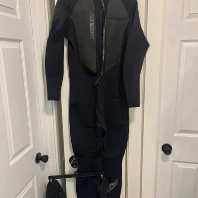 O’Neill wetsuit (size L) and booties (size 10)