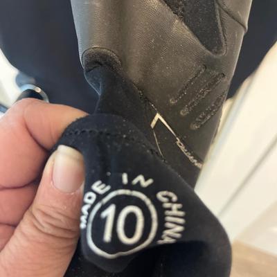 O’Neill wetsuit (size L) and booties (size 10)