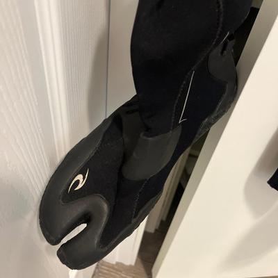 O’Neill wetsuit (size L) and booties (size 10)