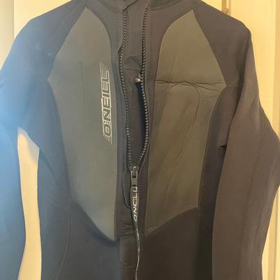 O’Neill wetsuit (size L) and booties (size 10)