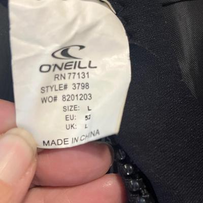O’Neill wetsuit (size L) and booties (size 10)