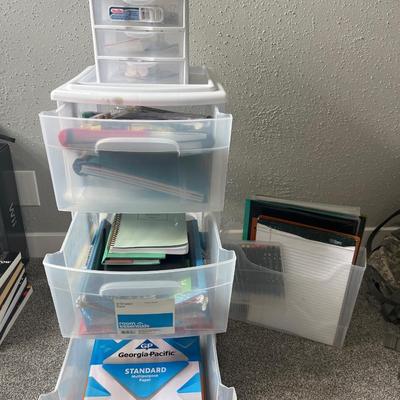 Office supplies plus two 3 drawer storage pieces