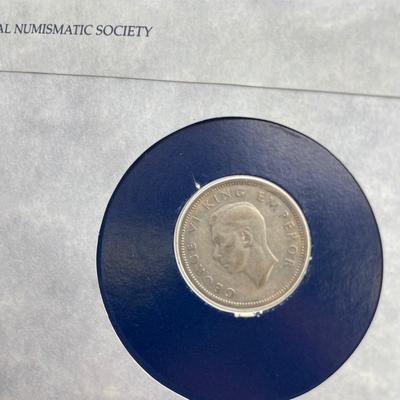 1934 Chinese Silver “Junk Dollar” and 1945 NZ Shilling with Stamps (ST-SS)