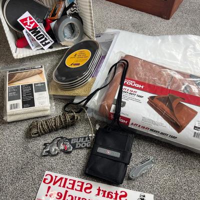 Tarp, easy sliders, rug, pad, and miscellaneous