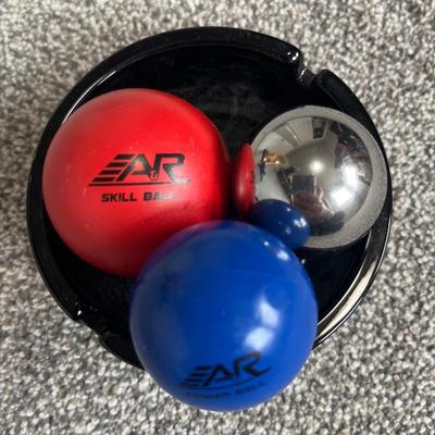 3 pk hockey stick, practice balls, and ashtray