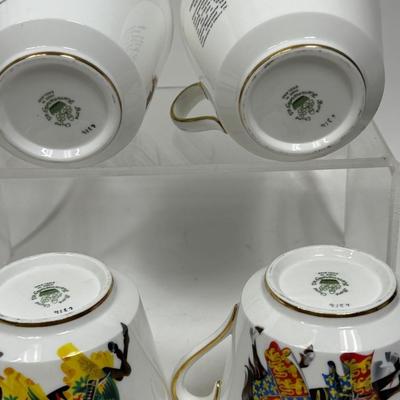 4 England Oversize Cups / Mugs with gold trim - Knights
