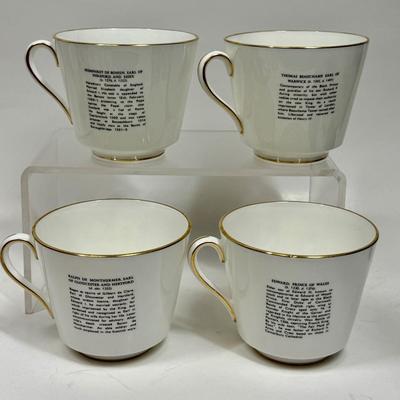 4 England Oversize Cups / Mugs with gold trim - Knights