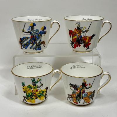 4 England Oversize Cups / Mugs with gold trim - Knights