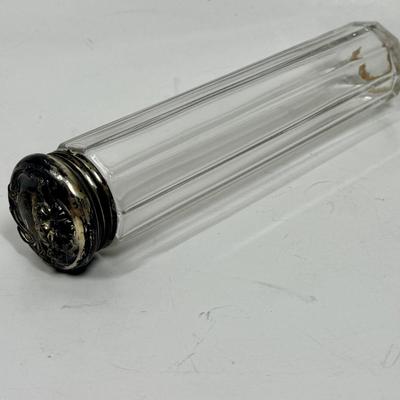 Antique Silver topped Victorian Hair Pin paneled glass jar