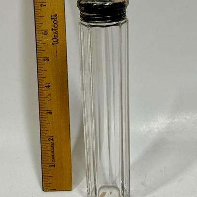 Antique Silver topped Victorian Hair Pin paneled glass jar