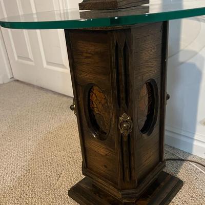 Wood Stained Glass Lantern Floor Lamp Table