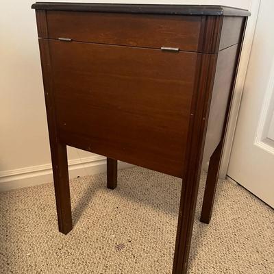 Vintage Wooden Sewing Cabinet With Thread Organizer And Storage Drawers