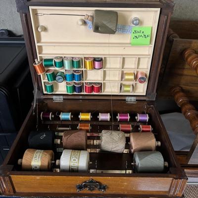 Vintage Wooden Sewing Cabinet With Thread Organizer And Storage Drawers