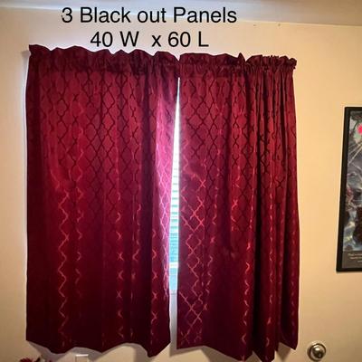 Set Of 3 Maroon Blackout Curtain Panels