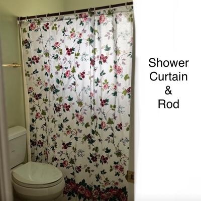 Floral Pattern Fabric Shower Curtain & Rod