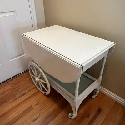 Vintage White Drop-leaf Tea Cart