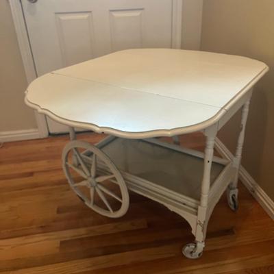 Vintage White Drop-leaf Tea Cart