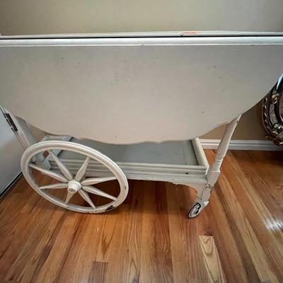Vintage White Drop-leaf Tea Cart