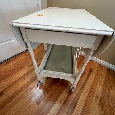 Vintage White Drop-leaf Tea Cart