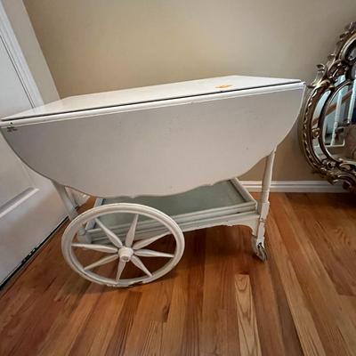 Vintage White Drop-leaf Tea Cart